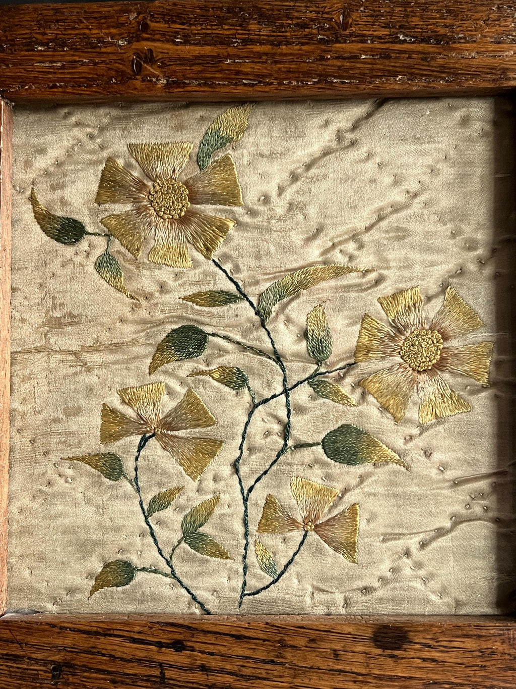 18th Century Silk Embroidery Panel Silk Quilted Ground C 1740