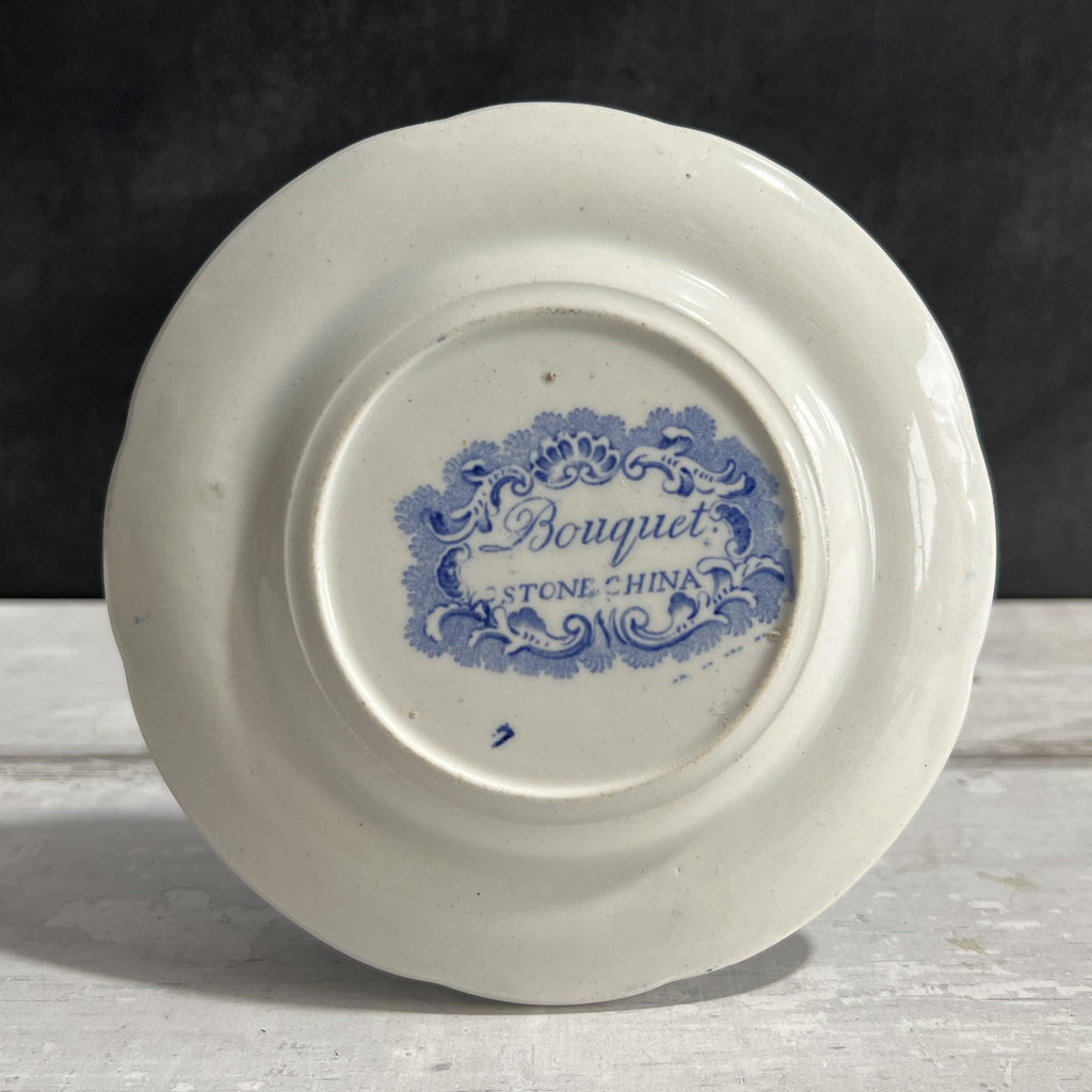 19th Century Miniature Blue And White Plate Bouquet Of Flowers Birds English C 1830