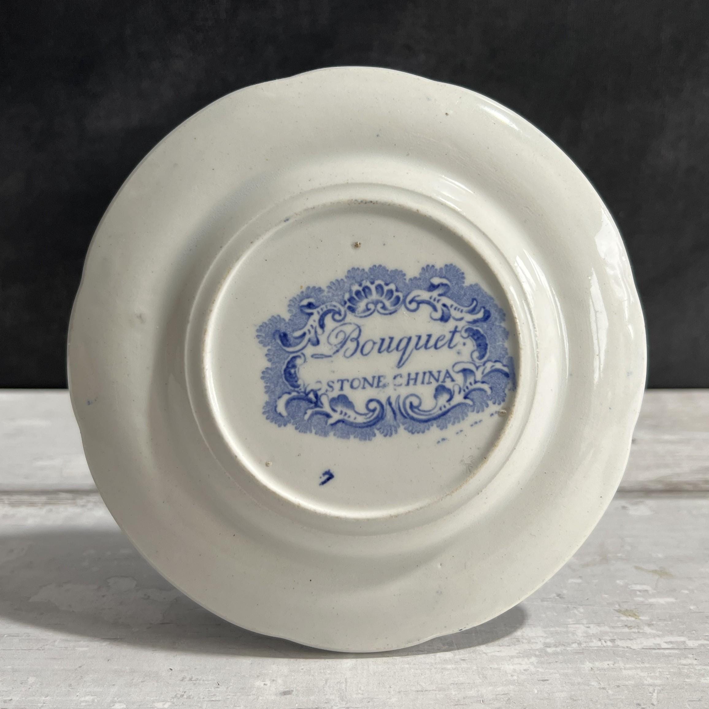 19th Century Miniature Blue And White Plate Bouquet Of Flowers Birds English C 1830