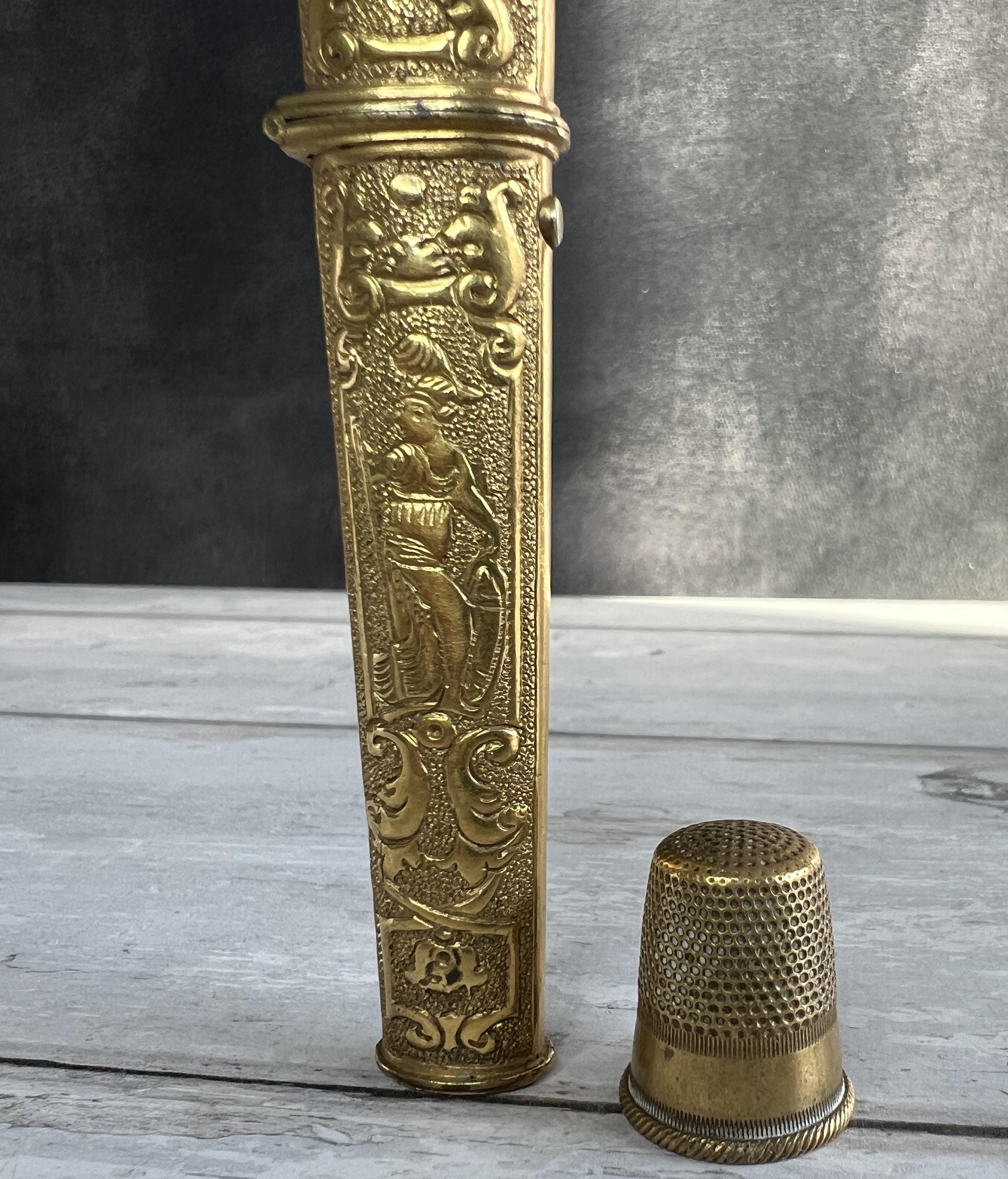 18th Century Bodkin Case Gilt Metal Etui of Britannia C 1740