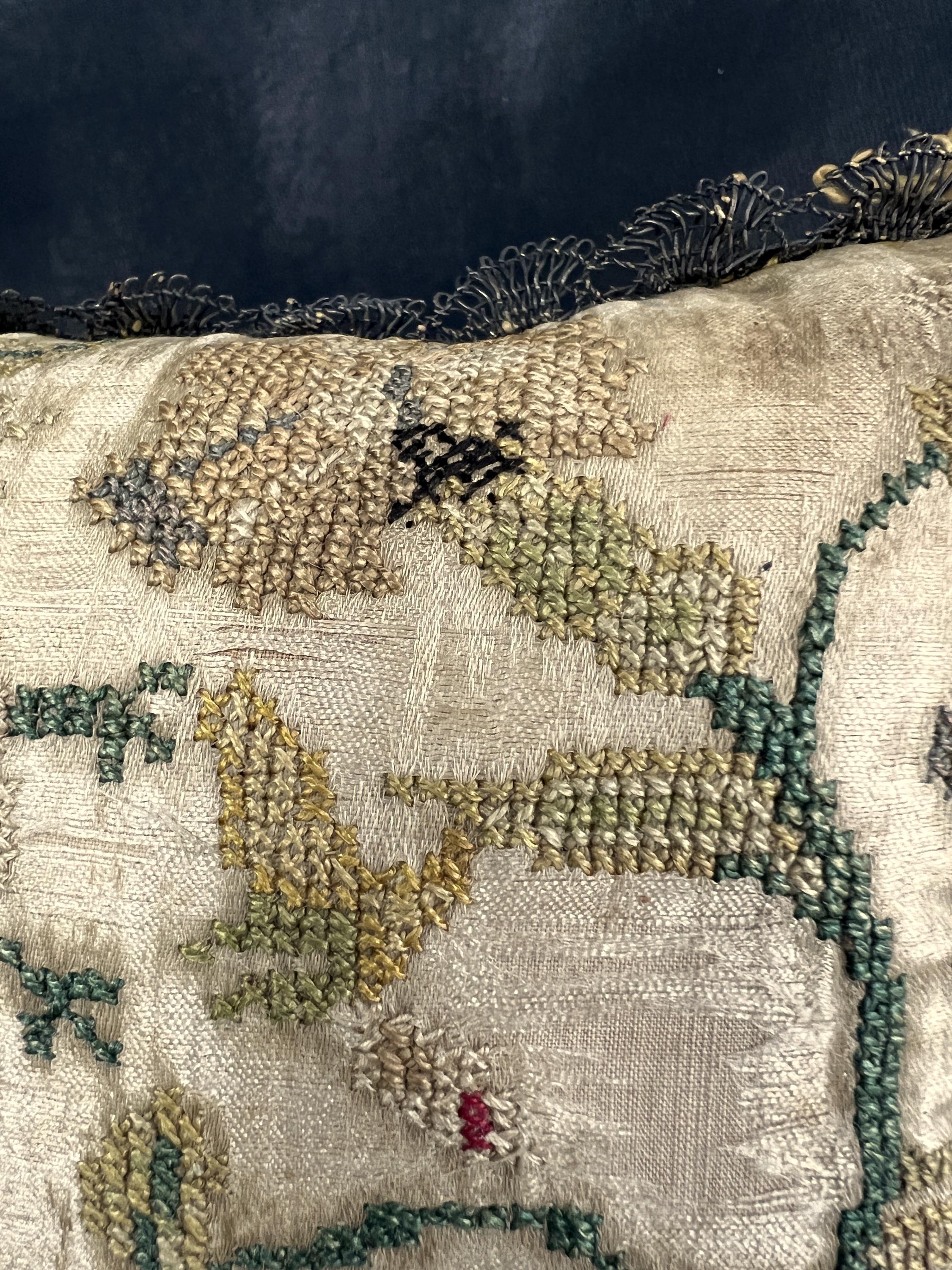 Early 18th Century Pincushion Silk Embroidered Needlework Flowers English Circa 1700 AF