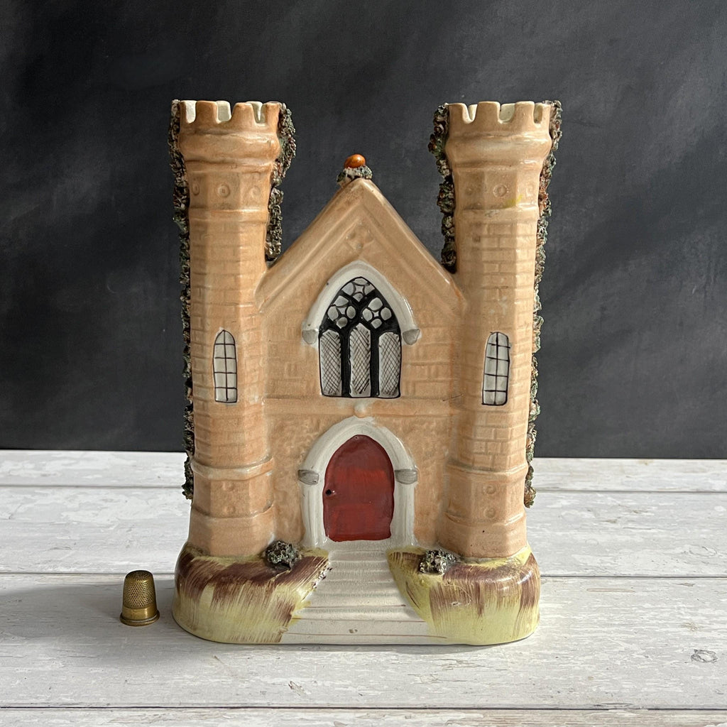 Staffordshire Figure Large Castle Church Flatback Spill Vase C 1860