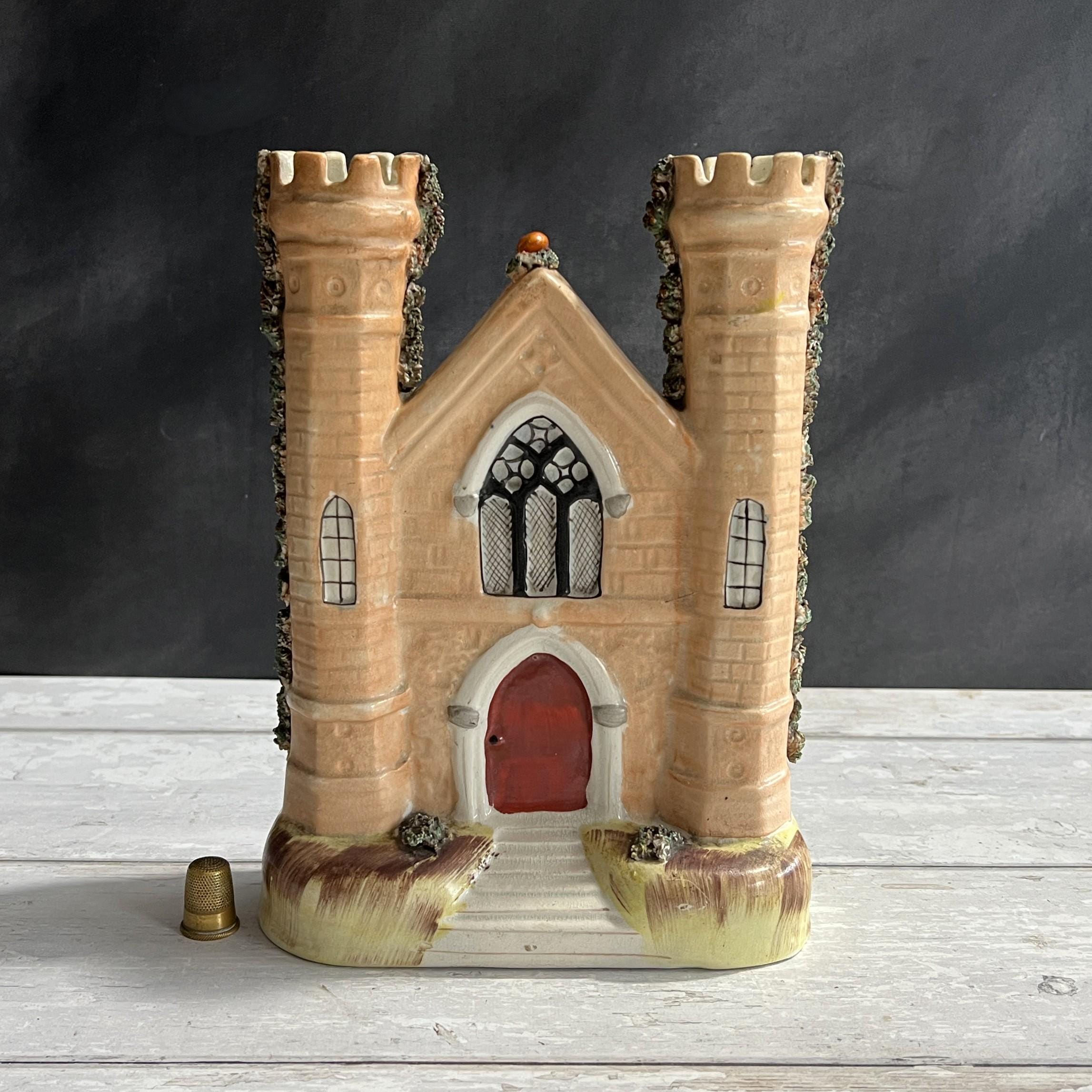 Staffordshire Figure Large Castle Church Flatback Spill Vase C 1860