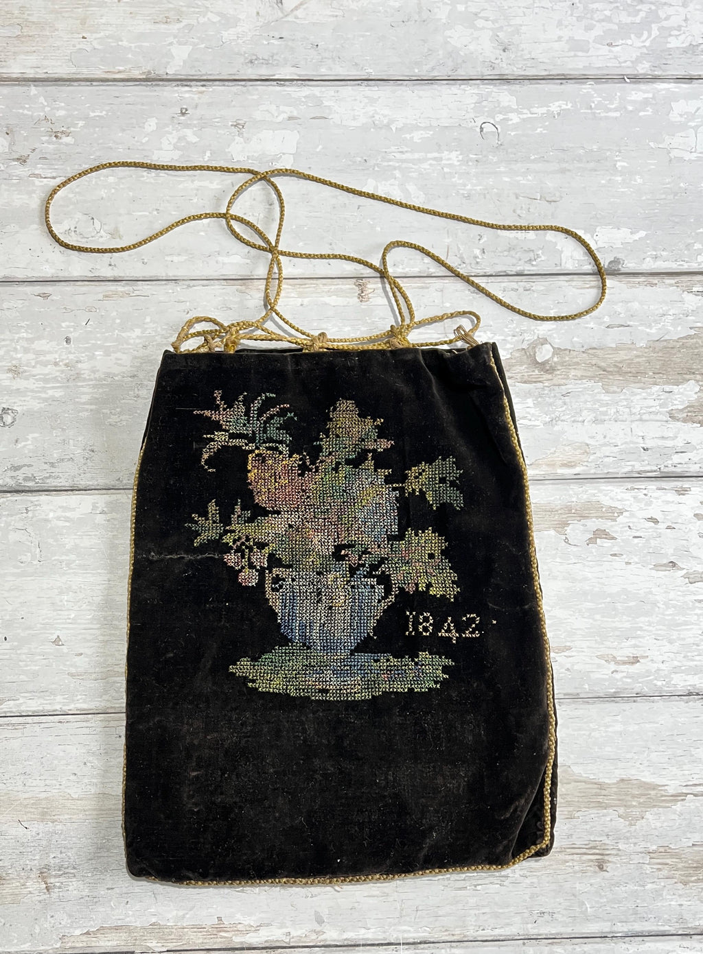 Antique English Reticule Sampler Workbag Dated 1842