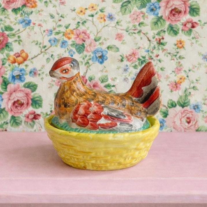Antique Staffordshire Hen on Nest Miniature Size C 1870