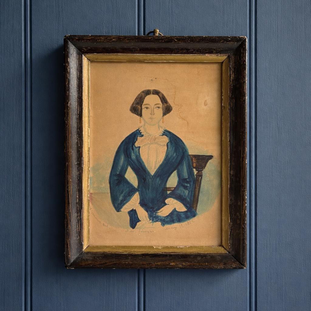 19th Century Miniature Folk Art Portrait of Anne Maria Scivyer of Brighton England 1852