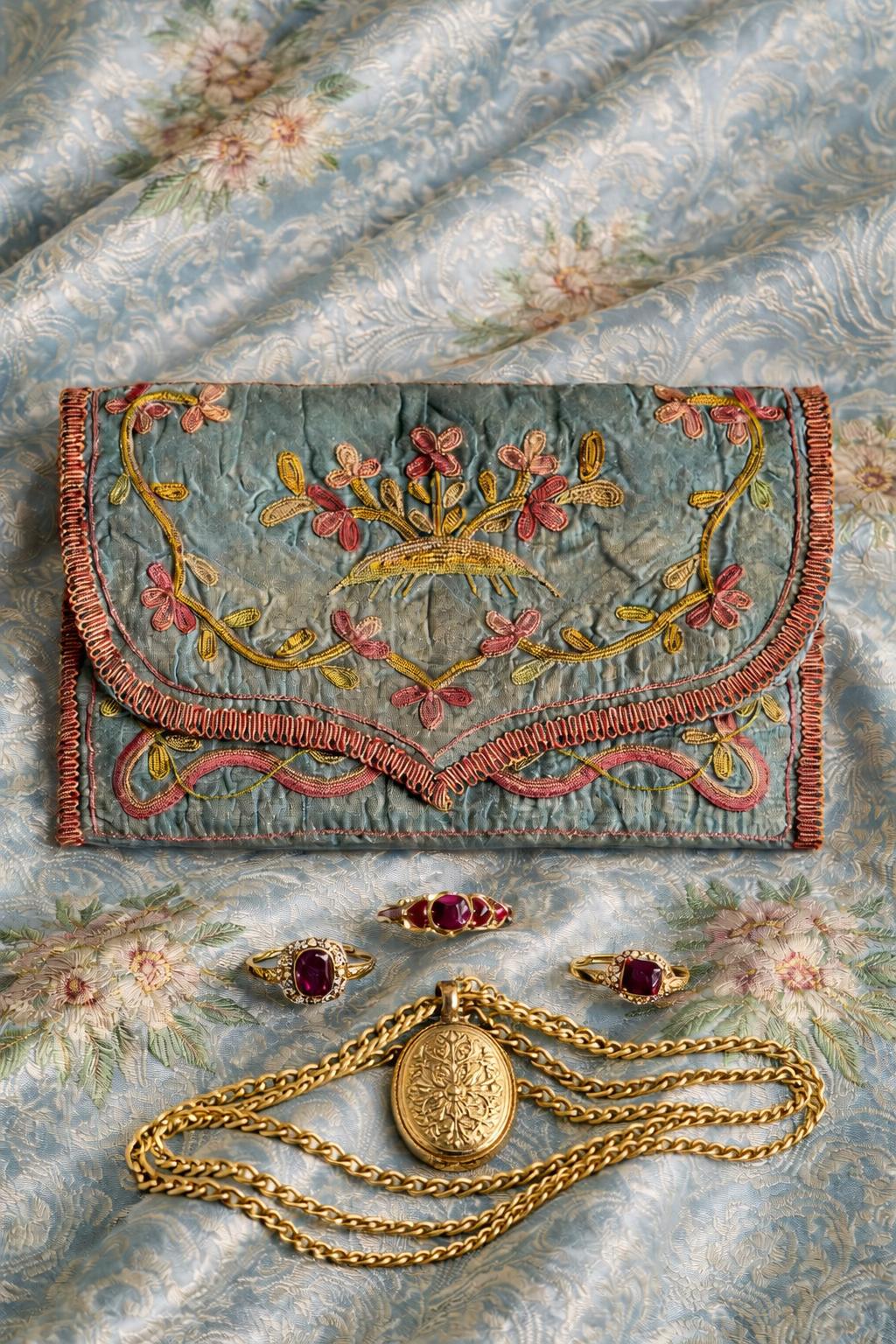 18th Century Silk Pocketbook Purse French Circa 1790