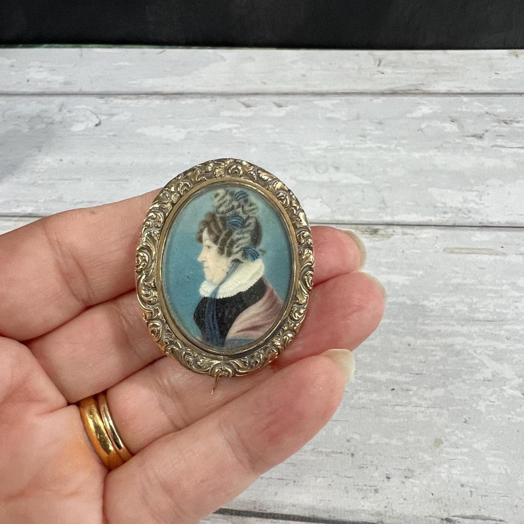 Miniature Portrait Painting Mourning Brooch Named Sitter Scottish C 1852