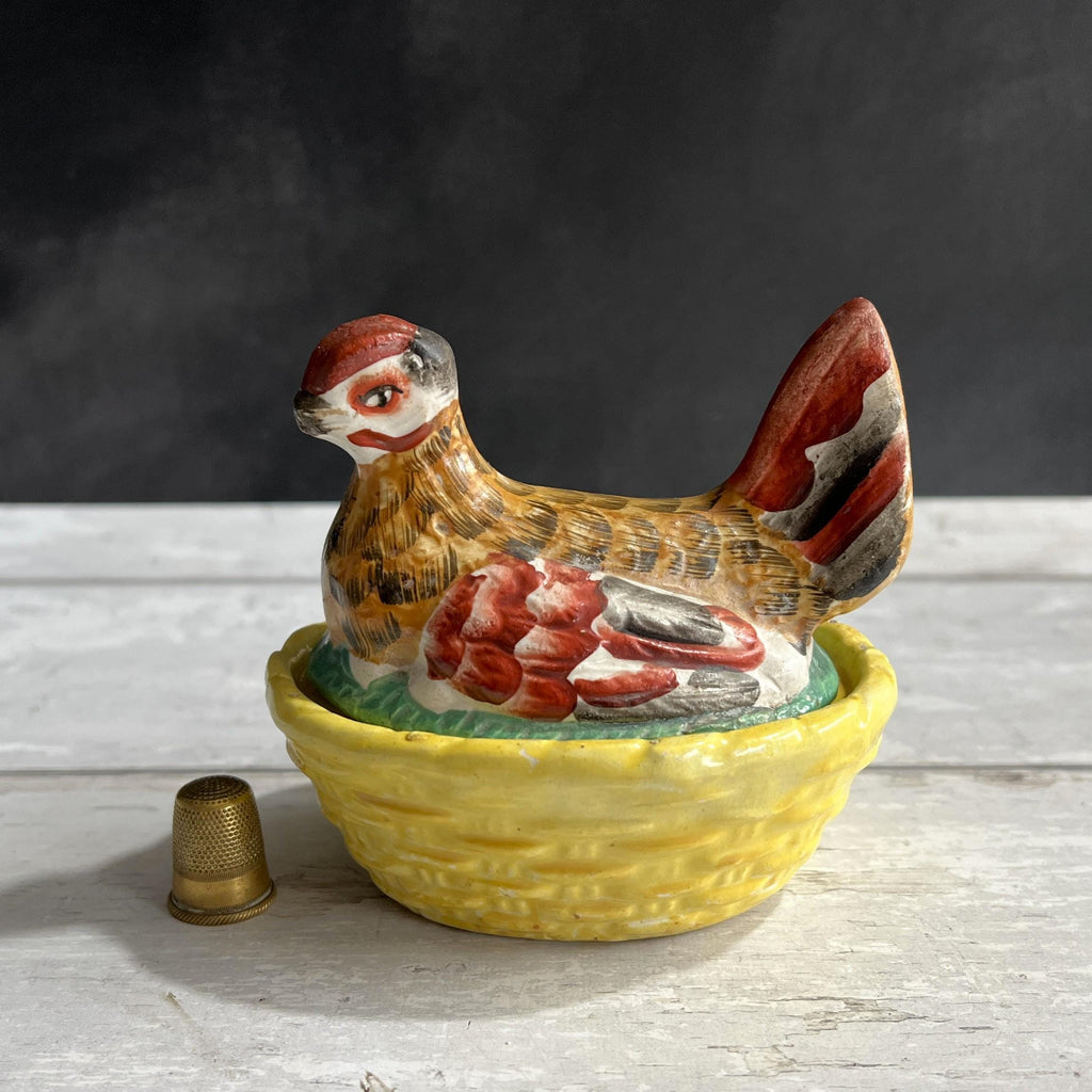 Antique Staffordshire Hen on Nest Miniature Size C 1870