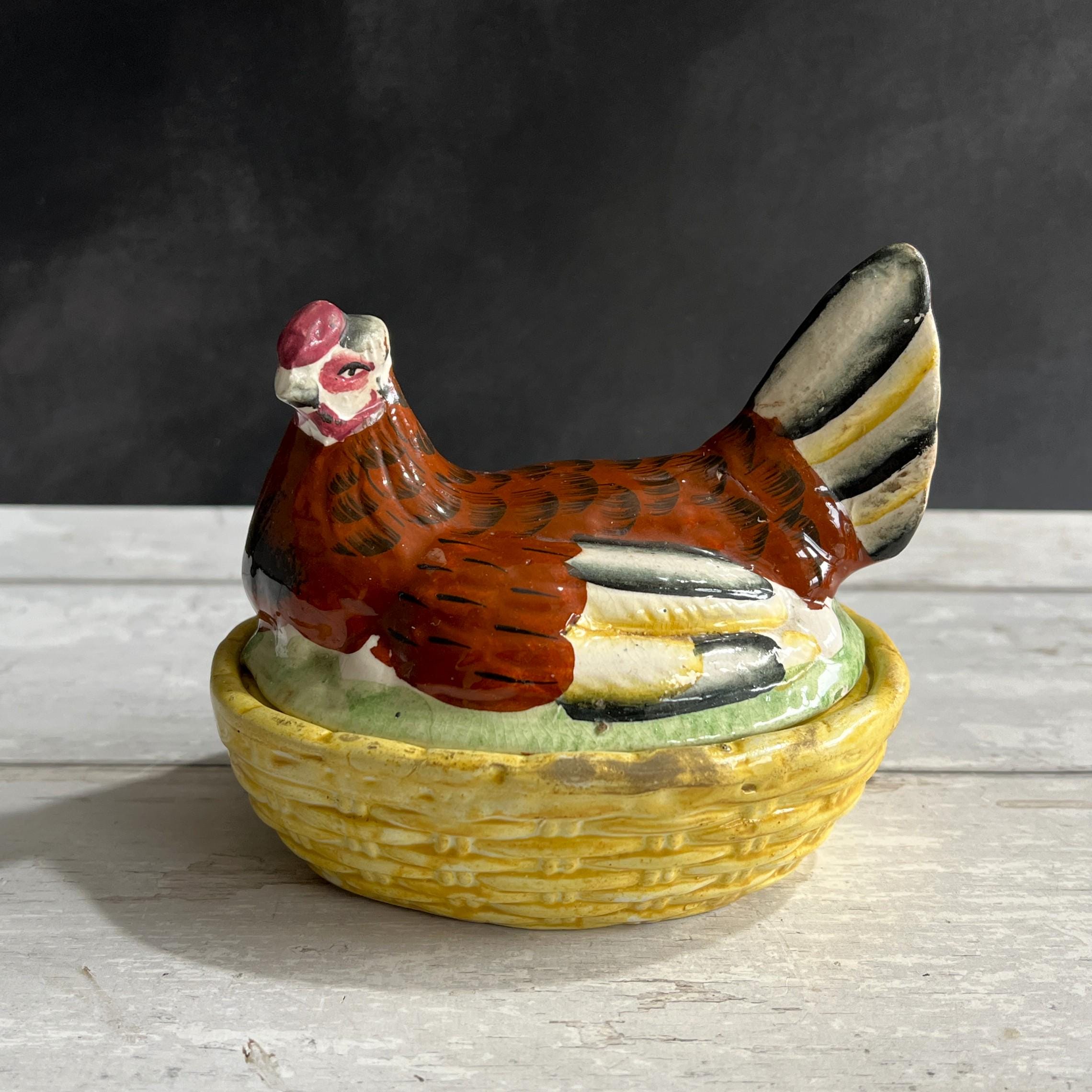 Antique Staffordshire Hen On Nest Egg Holder Folk Art C 1870