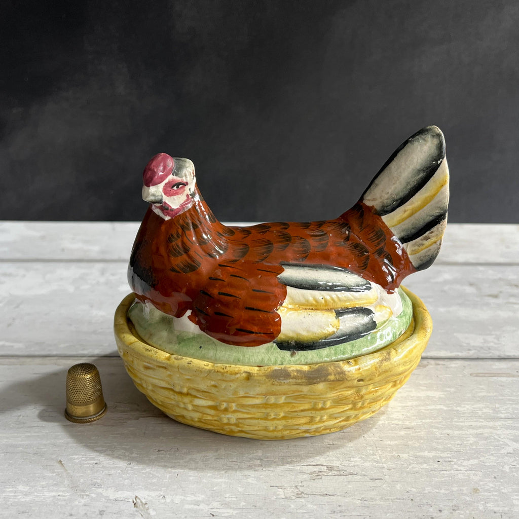 Antique Staffordshire Hen On Nest Egg Holder Folk Art C 1870
