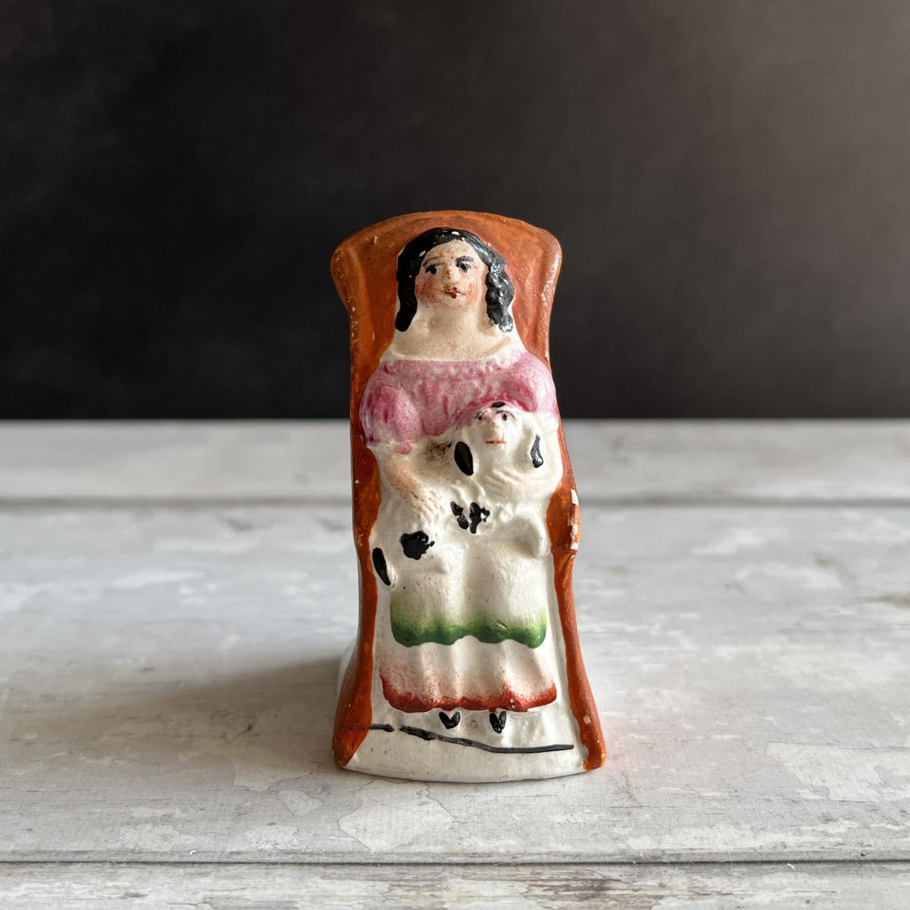 19th Century Miniature Staffordshire Figure Little Girl Seated Dog Puppy TINY C 1860
