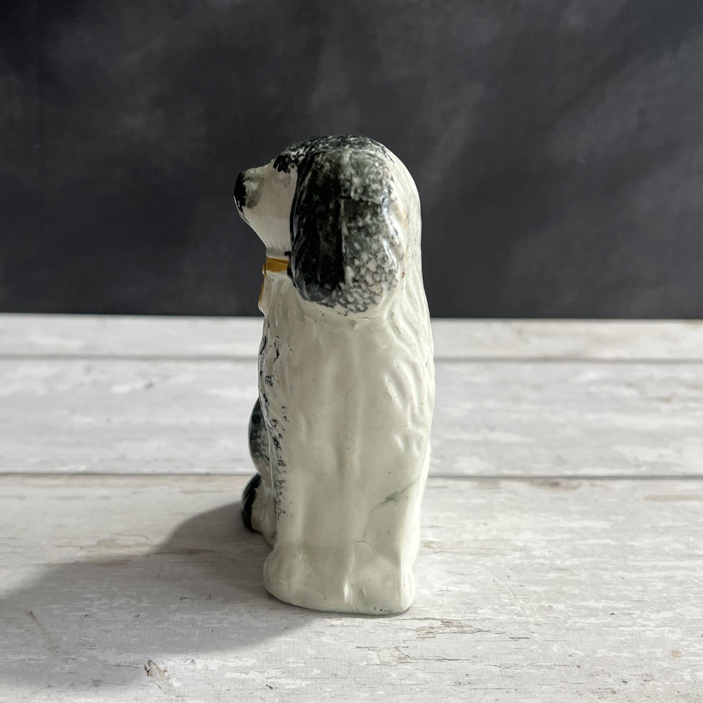 19th Century Staffordshire Dog Figure SMALL Dog Black Spatter Ware Spongeware C 1870