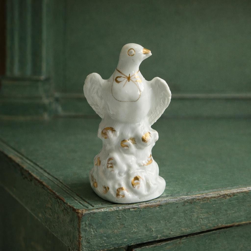 Rockingham Toy Dove Figure White and Gilt RARE Circa 1826 AF