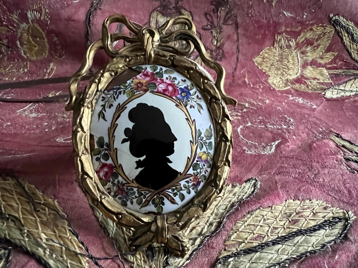 Georgian Enamel Portrait Miniature, Floral Gilt Frame (Dolls House Size)