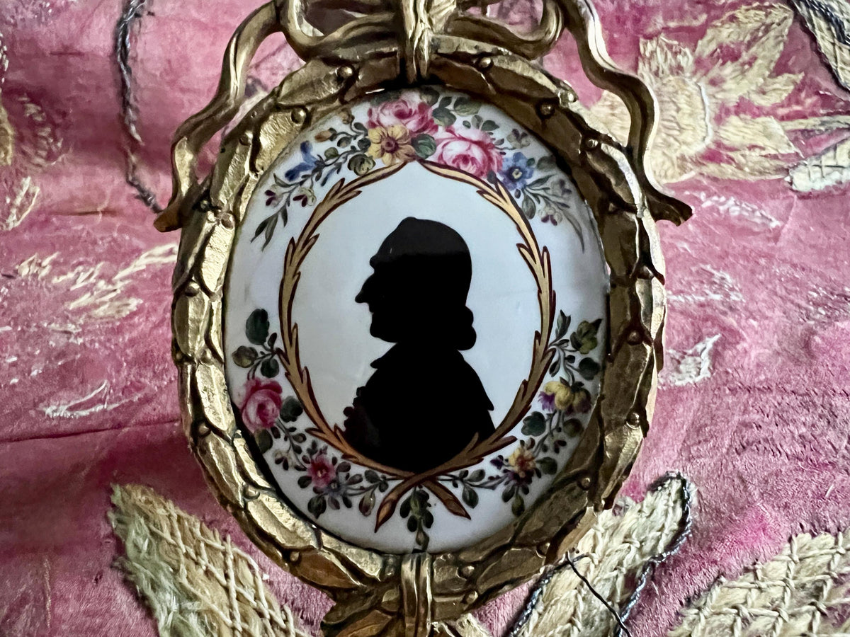 18th Century Enamel Silhouette Portrait, Gilt Ormolu Frame (Dolls House Size)
