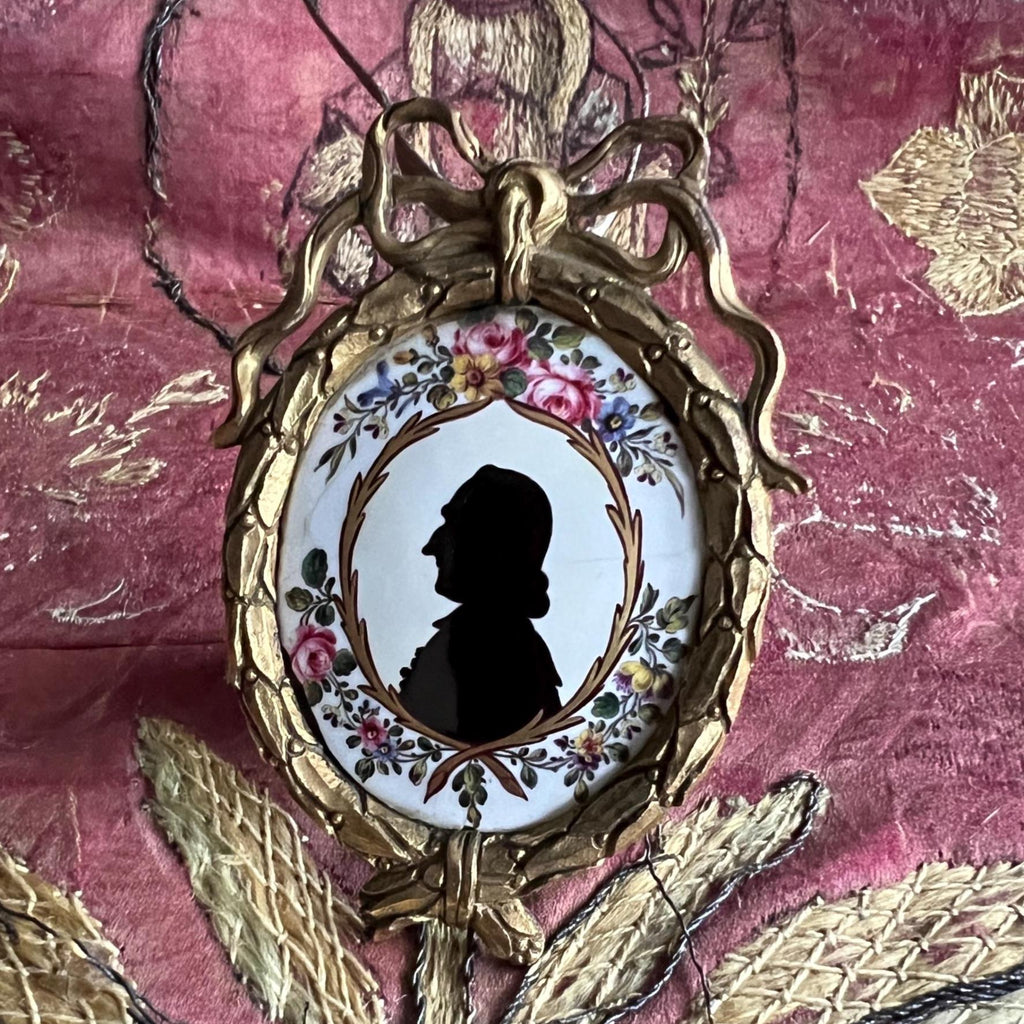 18th Century Enamel Silhouette Portrait, Gilt Ormolu Frame (Dolls House Size)