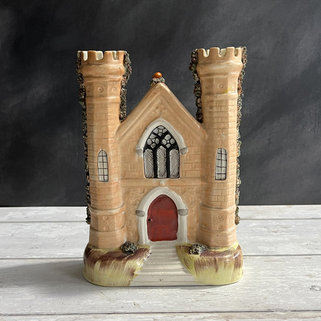 Staffordshire Figure Large Castle Church Flatback Spill Vase C 1860