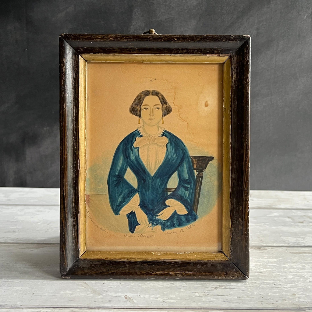 19th Century Miniature Folk Art Portrait of Anne Maria Scivyer of Brighton England 1852