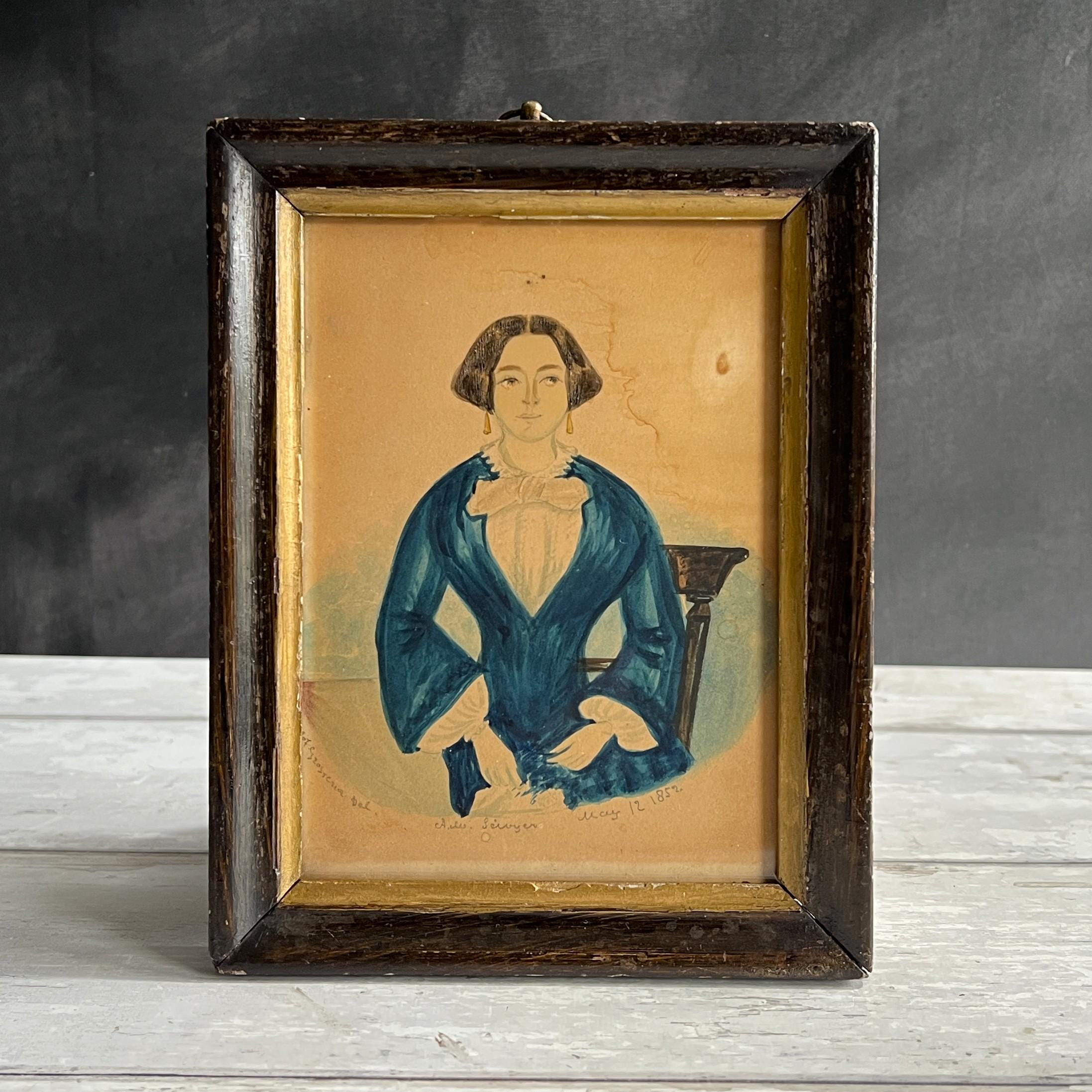 19th Century Miniature Folk Art Portrait of Anne Maria Scivyer of Brighton England 1852