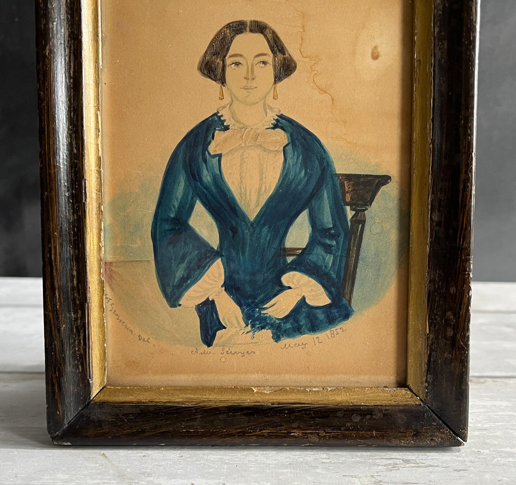 19th Century Miniature Folk Art Portrait of Anne Maria Scivyer of Brighton England 1852