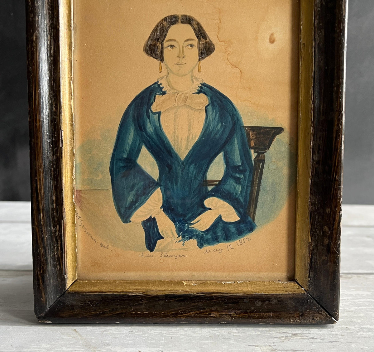 19th Century Miniature Folk Art Portrait of Anne Maria Scivyer of Brighton England 1852