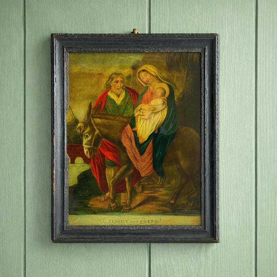 19th Century Georgian Reverse Print On Glass Flight Into Egypt 1823