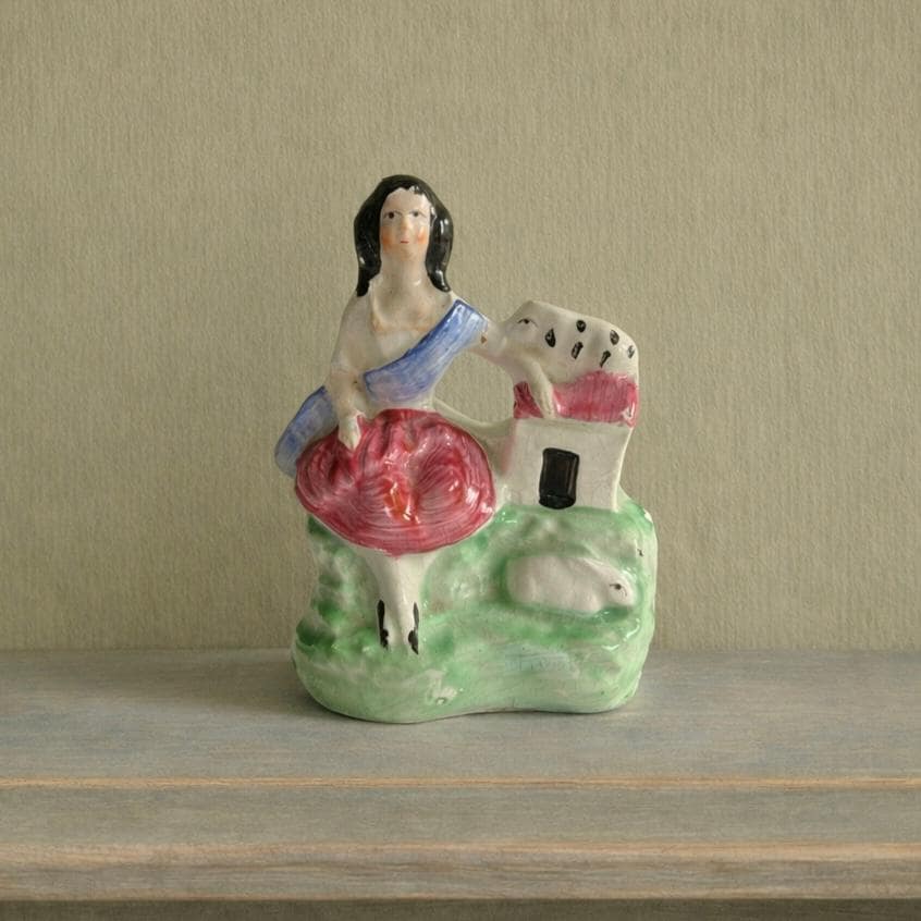 19th Century Miniature Staffordshire Figure Rabbit and Girl C 1870