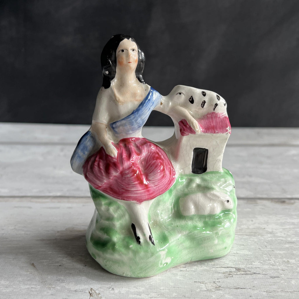 19th Century Miniature Staffordshire Figure Rabbit and Girl C 1870
