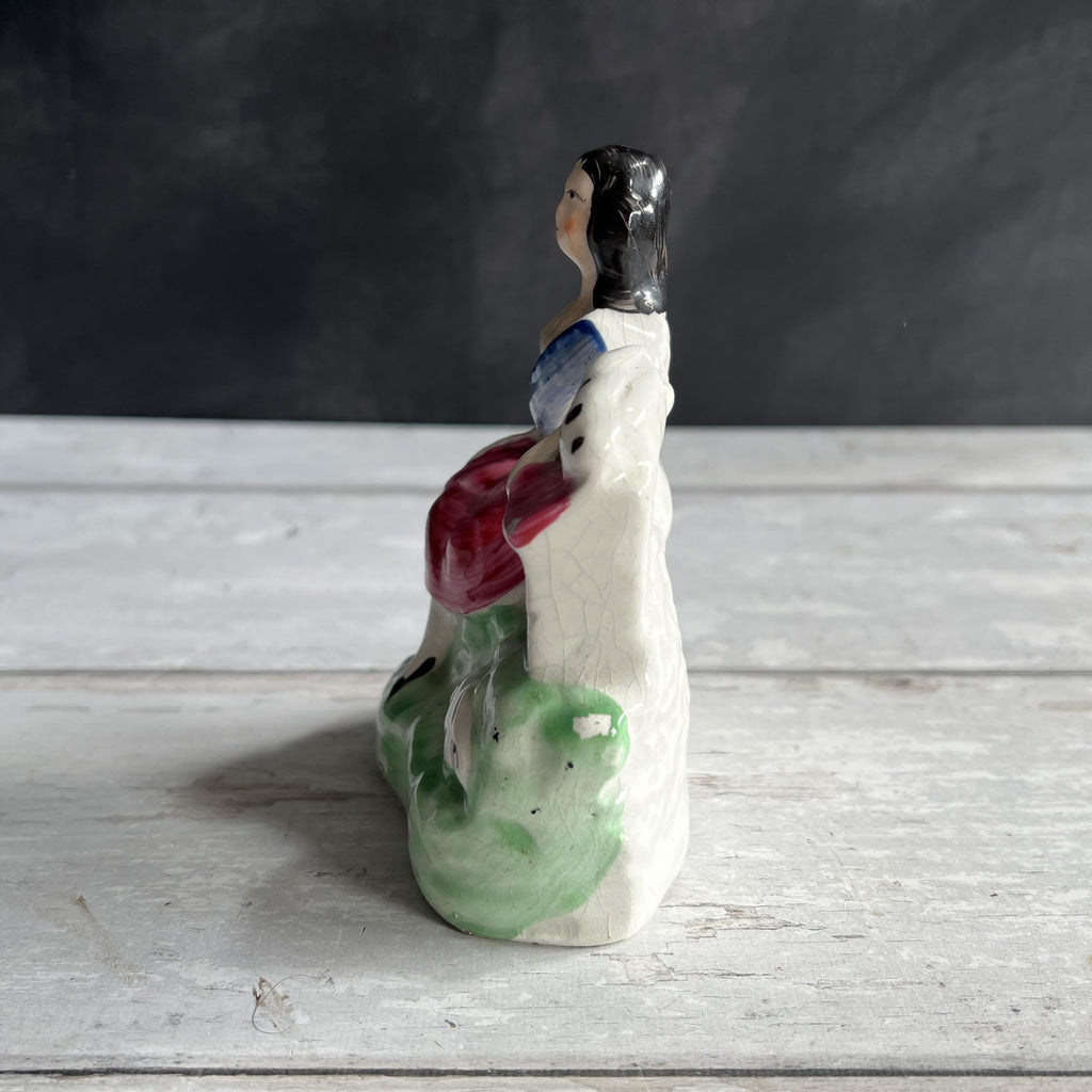 19th Century Miniature Staffordshire Figure Rabbit and Girl C 1870