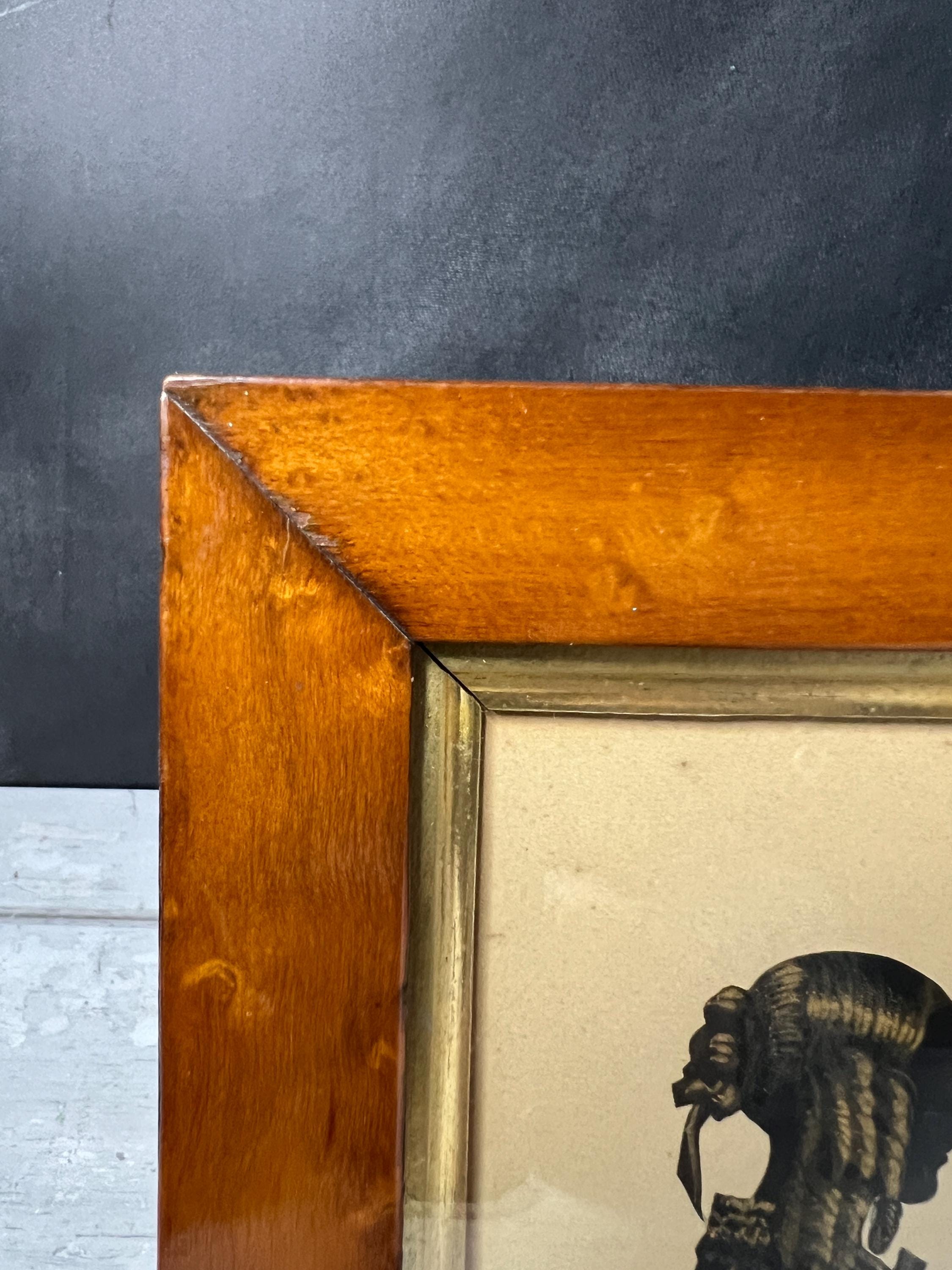 19th Century Portrait Silhouette Young Victorian Lady Birds Eye Maple Frame C 1840