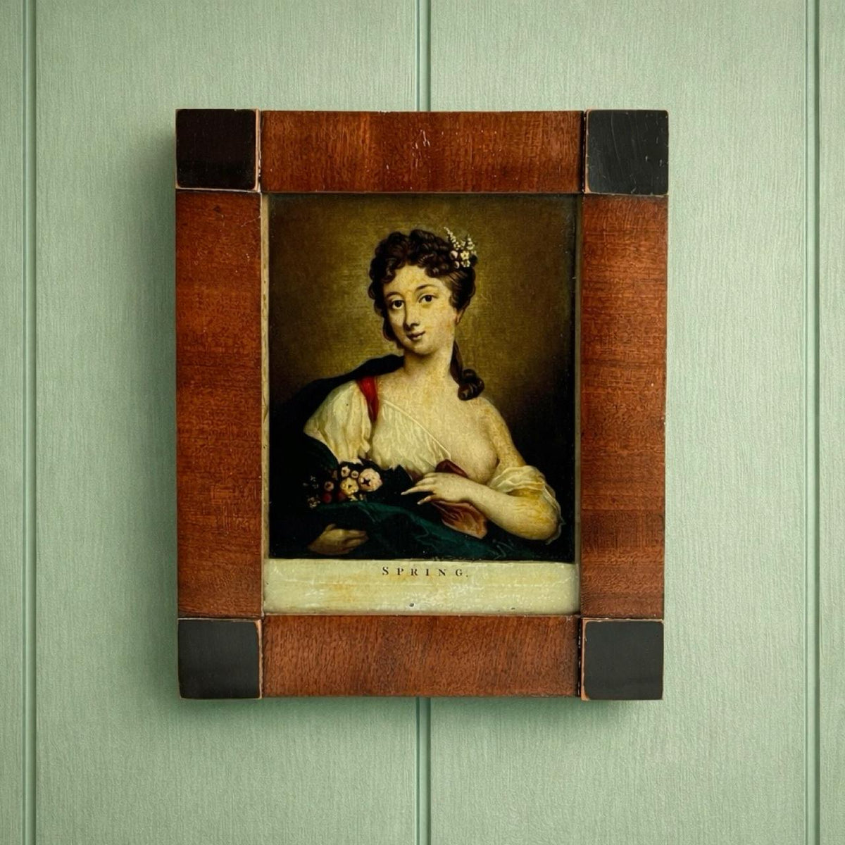 19th Century Reverse Print On Glass Spring Mezzotint After Rosalba Carriera Circa 1820