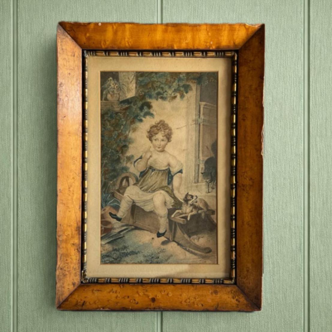 19th Century Engraving The Mother’s Pride Child And Dog Cat English C 1805 Gardeners Gift