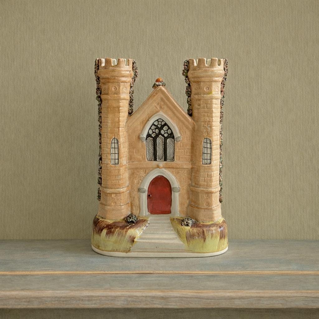 Staffordshire Figure Large Castle Church Flatback Spill Vase C 1860