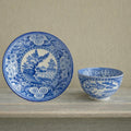 Antique 1820s English Pearlware Tea Bowl and Saucer, Blue Willow Bird Design