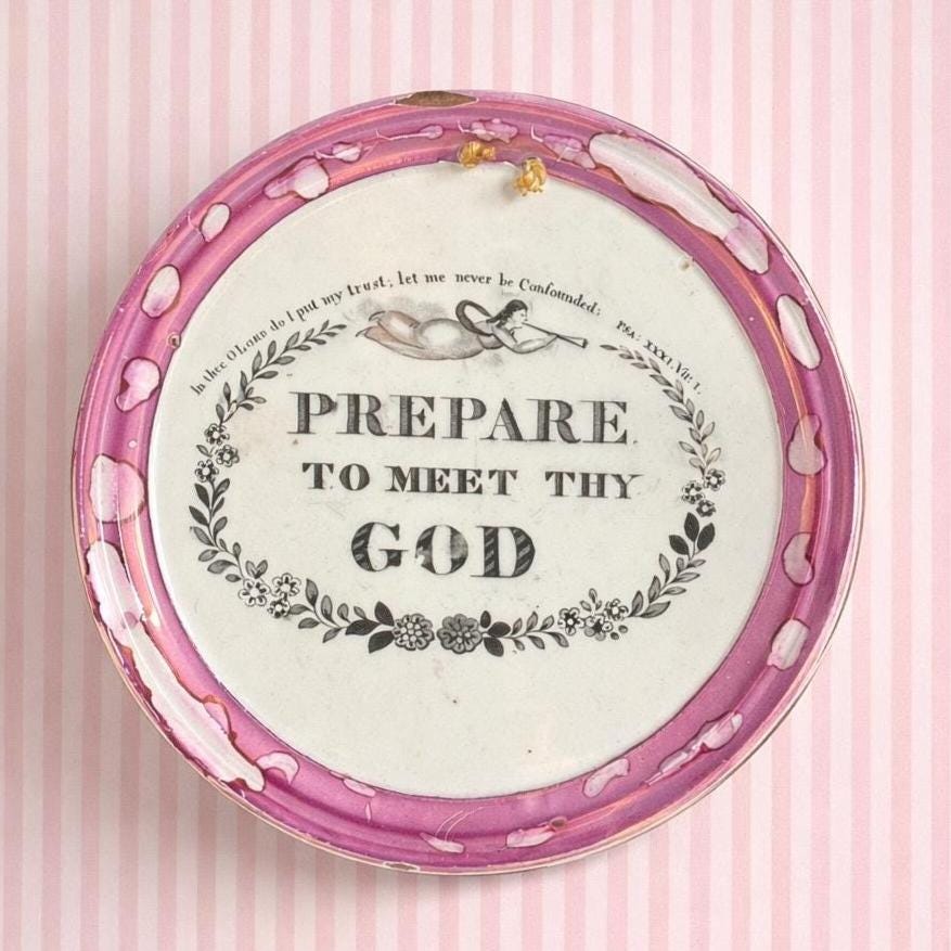 RARE 19th Century Sunderland Lustre Plaque Prepare To Meet Thy God C 1850