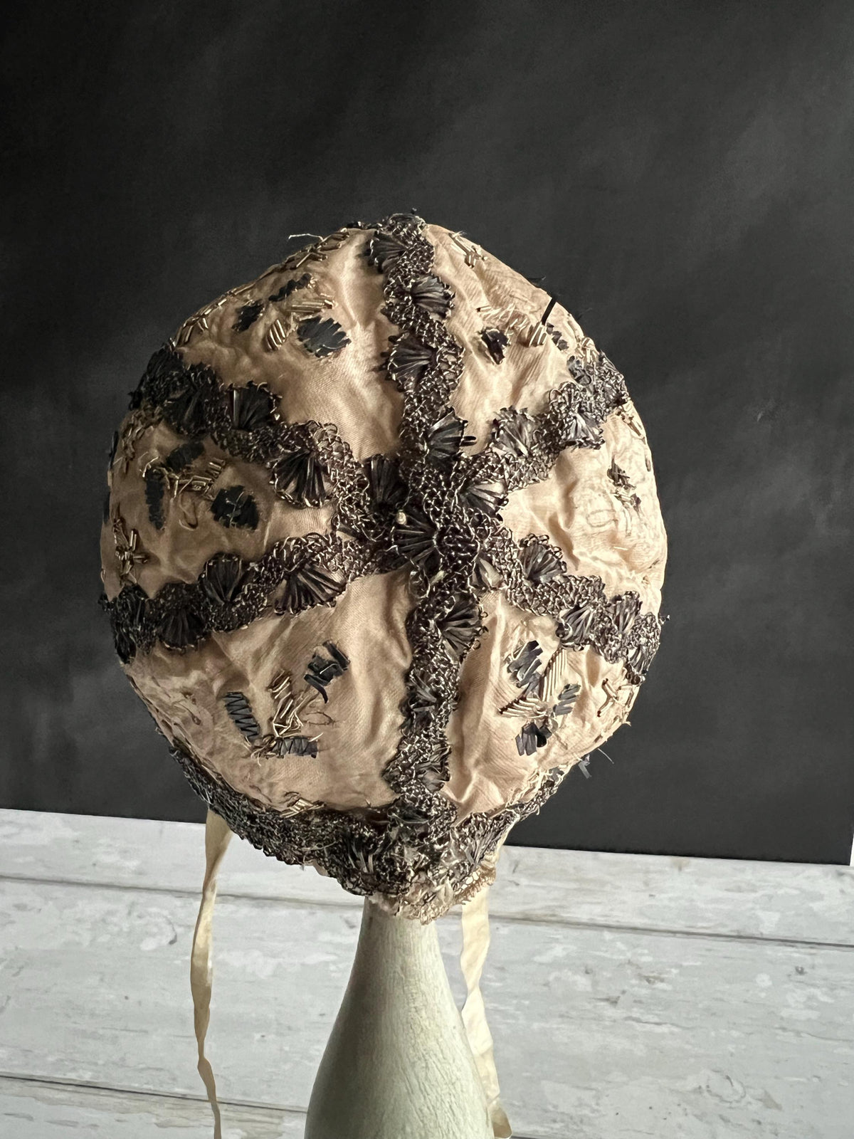 18th Century Silk Baby Cap Spangles Silver Lace Tiny C 1800