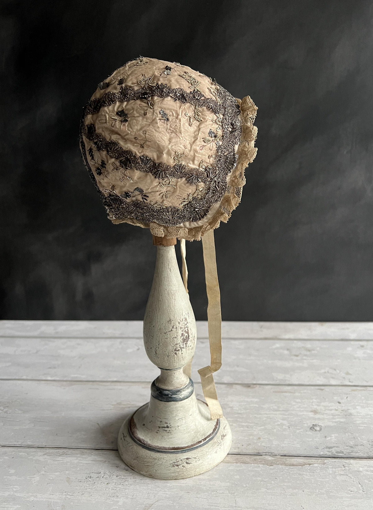 18th Century Silk Baby Cap Spangles Silver Lace Tiny C 1800