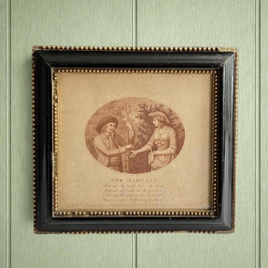 RARE 18th Century Engraving The Bargain Rural Lovers George Townley Stubbs 1798