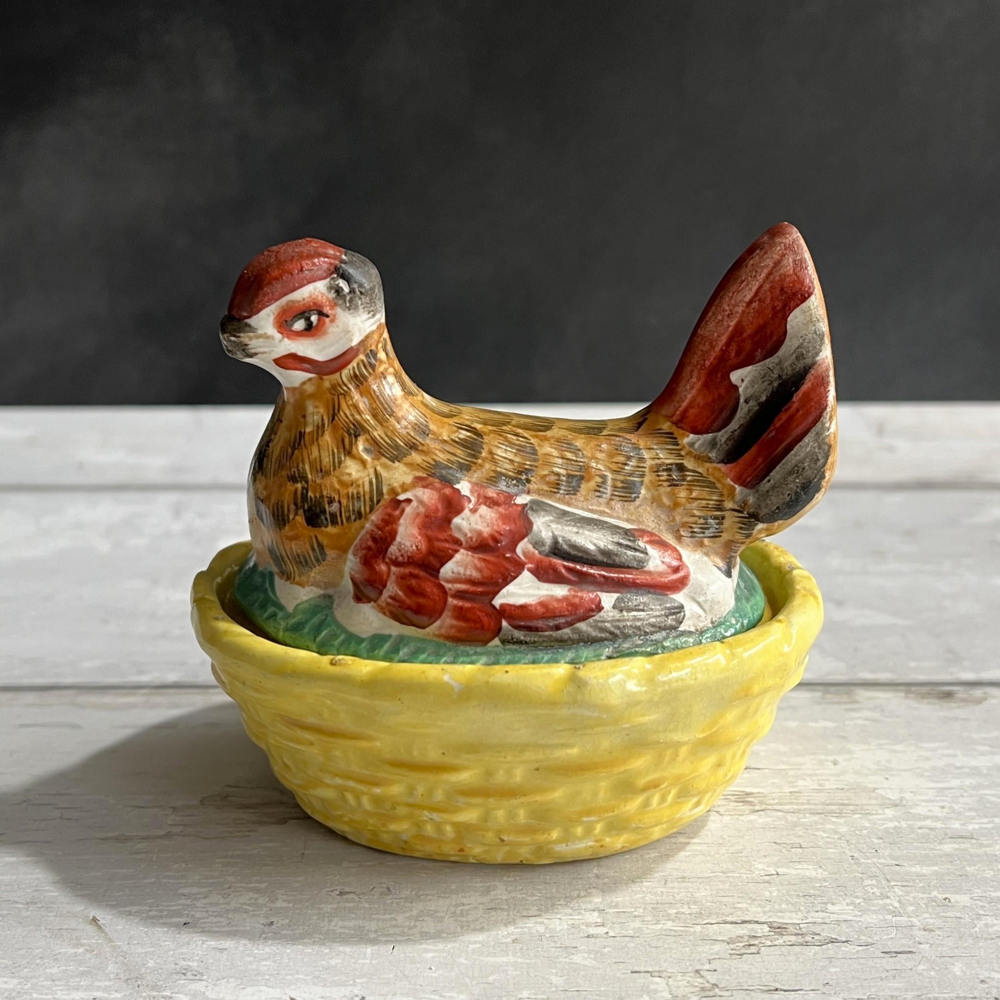 Antique Staffordshire Hen on Nest Miniature Size C 1870