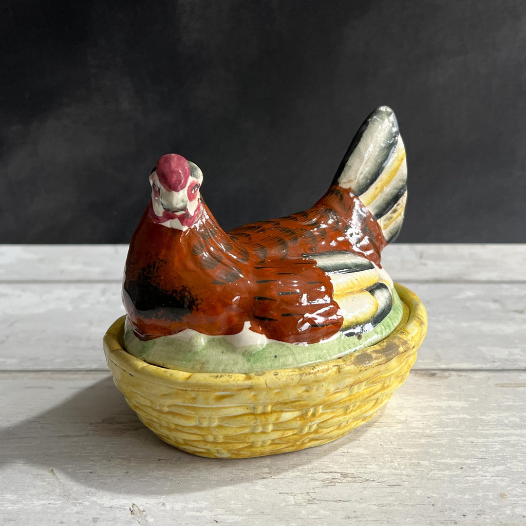 Antique Staffordshire Hen On Nest Egg Holder Folk Art C 1870