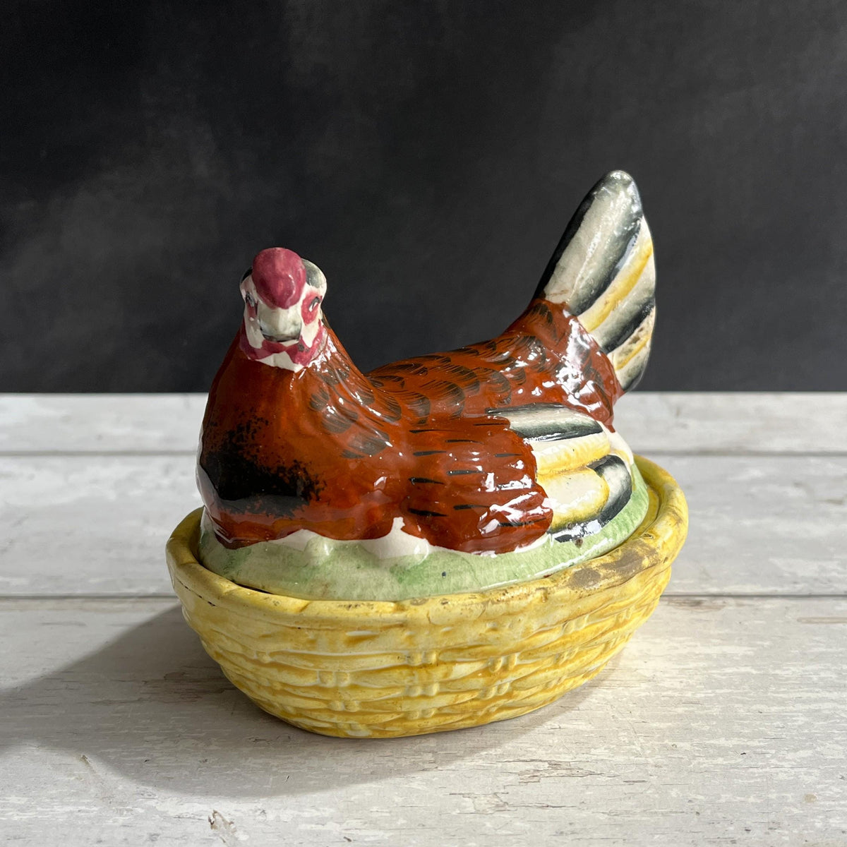 Antique Staffordshire Hen On Nest Egg Holder Folk Art C 1870