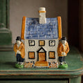 Antique Prattware Pottery Cottage Money Bank English Folk Art C 1830