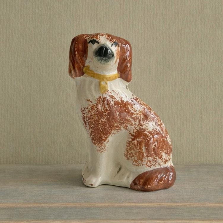 19th Century Staffordshire Dog Figure SMALL Dog Red Spatter Ware Spongeware C 1870