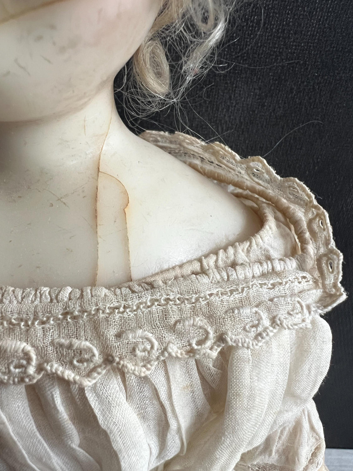 English Wax Over Papier Mache Doll 17” Blue Sleep Eyes Original Clothing C 1840