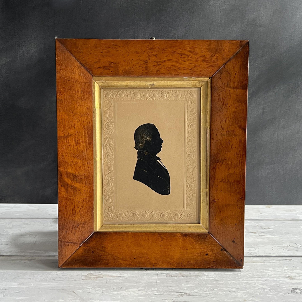 Antique Gentleman Silhouette, Dobbs Embossed Card, C 1840s