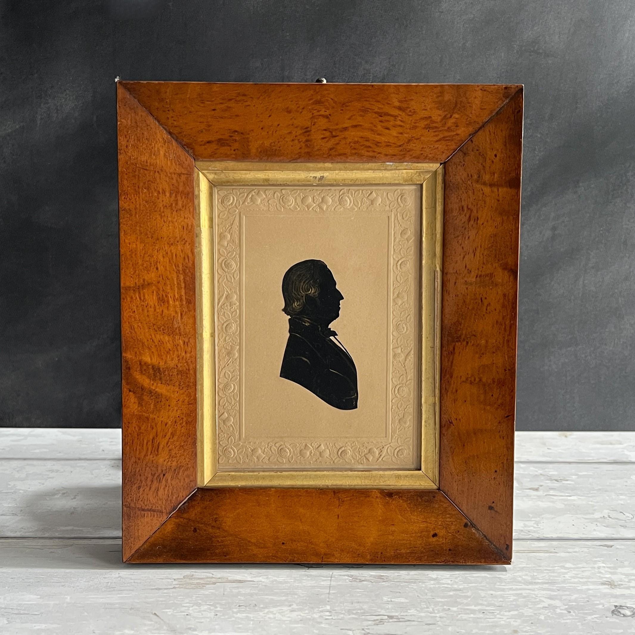 Antique Gentleman Silhouette, Dobbs Embossed Card, C 1840s