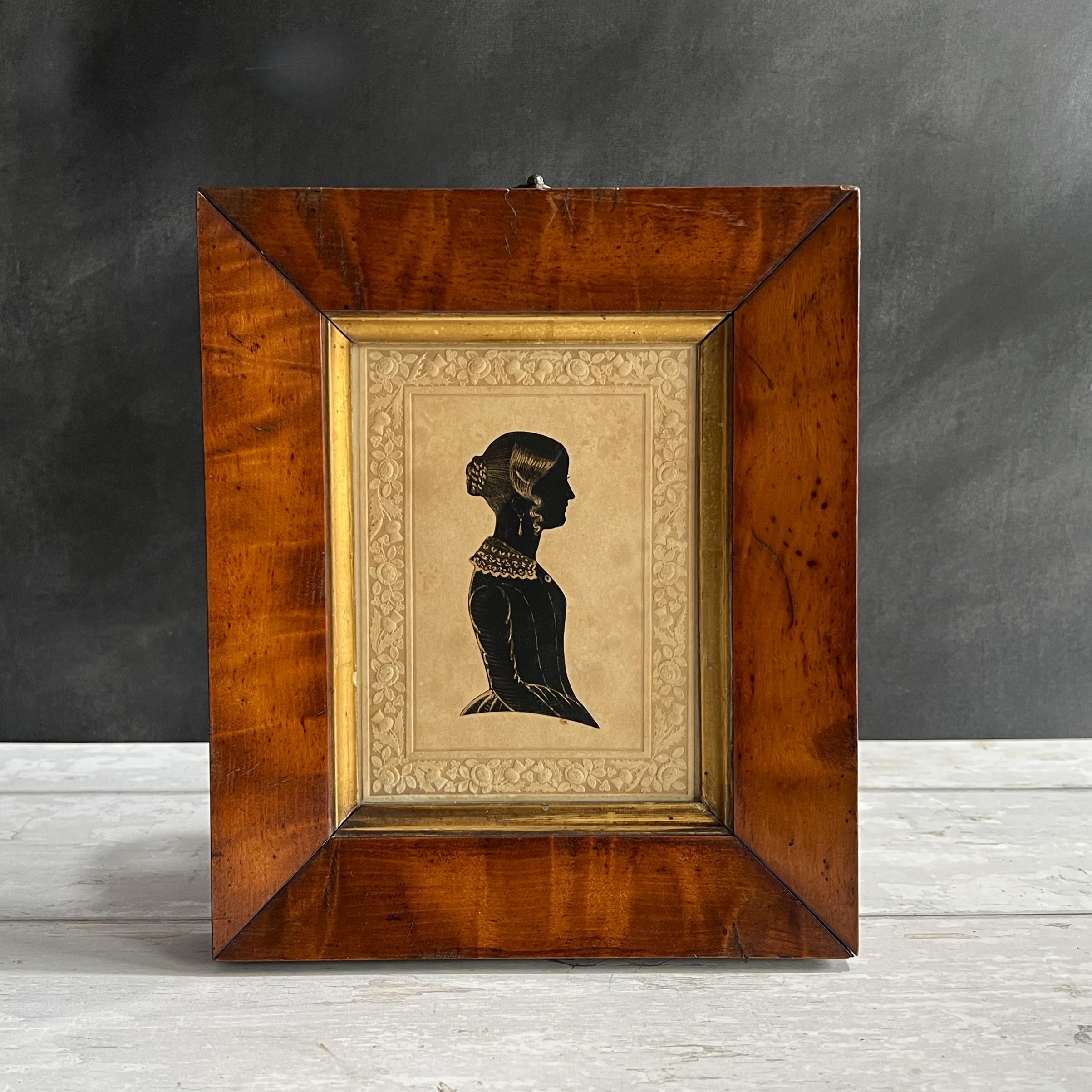 Antique Silhouette Portrait: Lady Cowley, Dobbs Embossed Card, 1840s