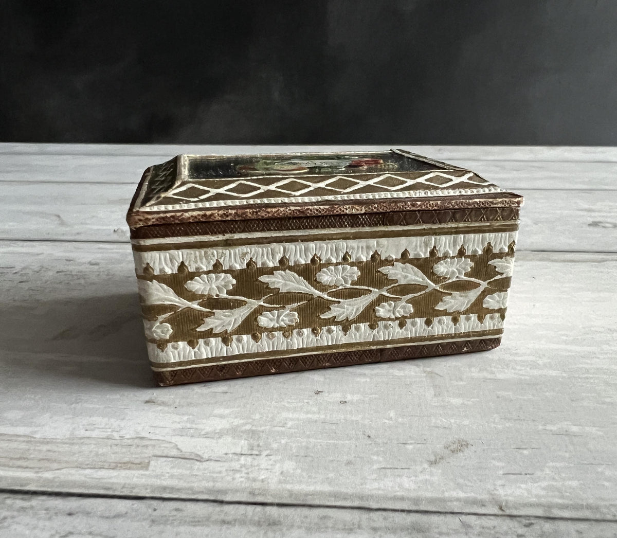 Antique Victorian Miniature Needle Packet Case Sewing Box Mirror Pullout Holder C 1870