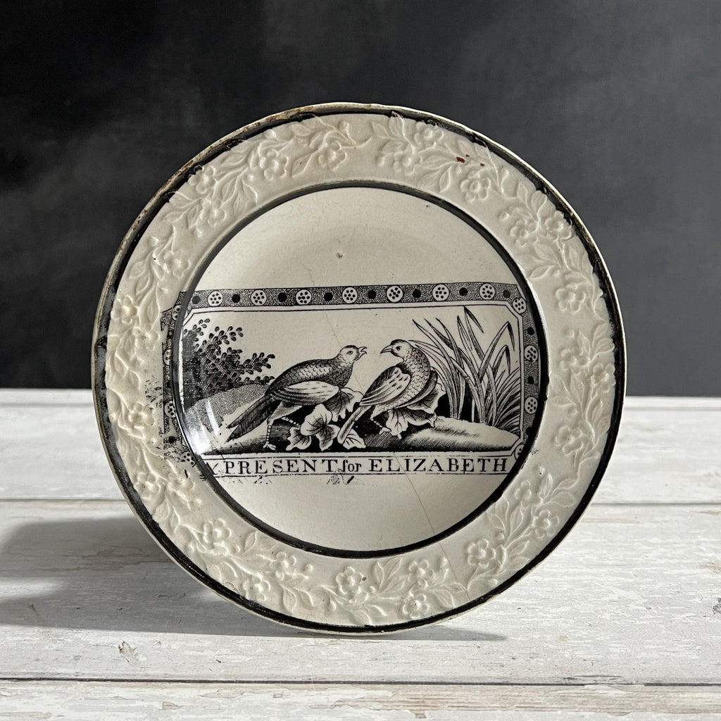 A Present For Elizabeth Antique Childs Reward Plate Nurseryware Circa 1820 RARE AF